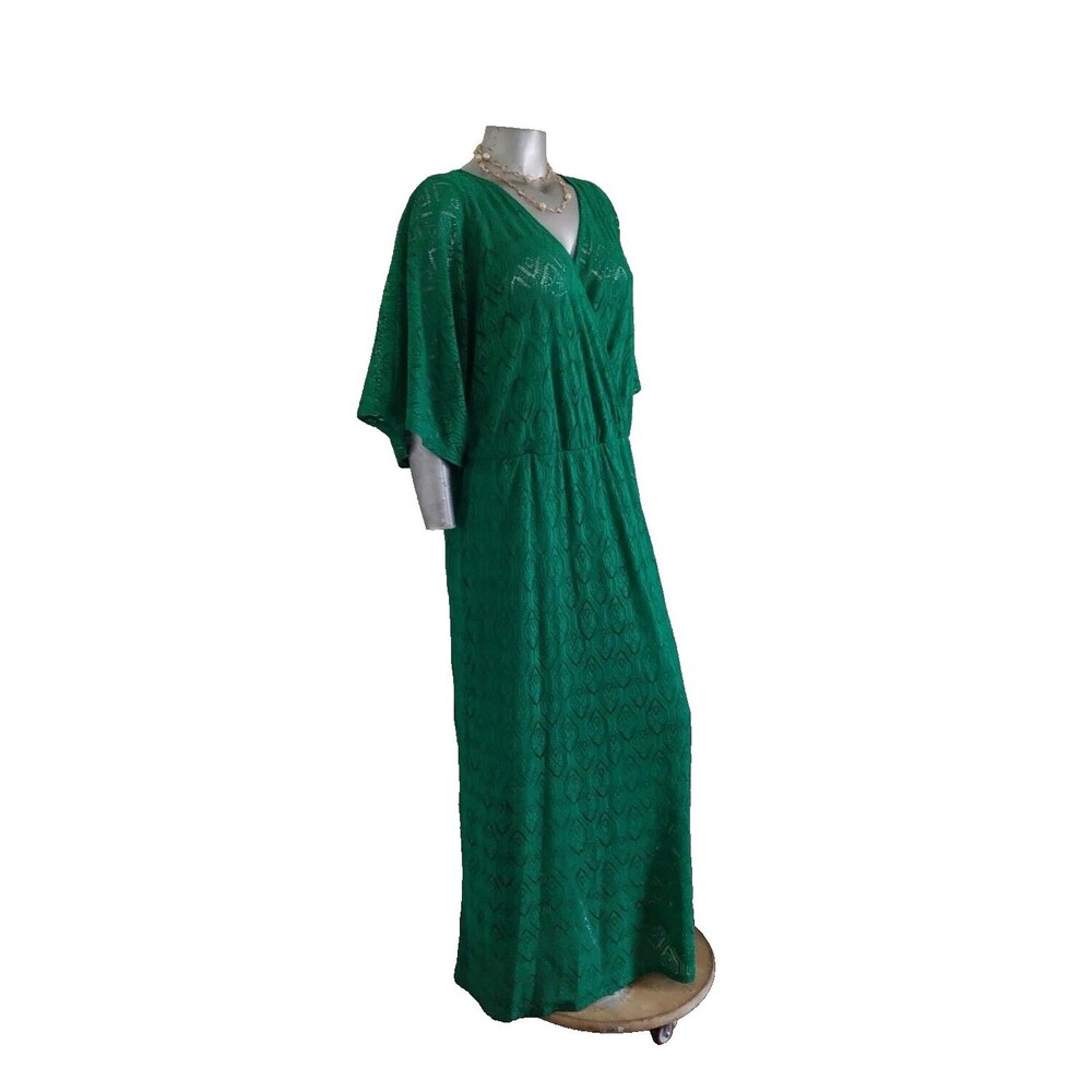 ELOQUII Elements Formal Lace Maxi Dress Size 26/28 Emerald Green Dolman Sleeves
